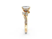 Solitaire Engagement Ring Setting for Asscher Cut Center with Marquise Accent Twist Band and Prong Head in Yellow Gold
