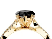 Solitaire Engagement Ring Setting for Fancy Black Heart-Shaped Center with Twisted Pave Split Shank and Prong Head in Yellow Gold