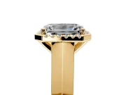 Halo Engagement Ring Setting for Emerald Cut Center with Knife Ridge Cathedral Band and Prong Head in Yellow Gold