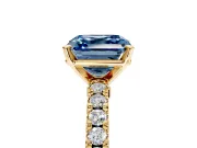 Solitaire Engagement Ring Setting for Fancy Blue Asscher Cut Center with Single Row Accent Band and Prong Head in Yellow Gold