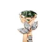 Floral Engagement Ring Setting for Fancy Green Round Cut Center with Trailing Marquise Accents and Prong Head in Rose Gold