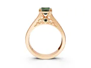 Solitaire Engagement Ring Setting for Fancy Green Emerald Cut Center with Channel Band and Double Claw Prong Head in Rose Gold