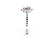 Milgrain Floral Halo Engagement Ring Setting for Fancy Pink Heart-Shaped Center with Pave Band and Prong Head in Sterling Silver