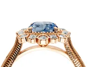 Milgrain Halo Engagement Ring Setting for Fancy Blue Cushion Cut Center with Bezel Point Accents and Prong Head in Rose Gold