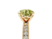 Solitaire Engagement Ring Setting for Fancy Yellow Round Cut Center with Milgrain-Edged Pave Band and Prong Head in Yellow Gold