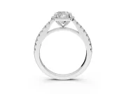 Halo Engagement Ring Setting for Cushion Cut Center with Full Pave Band and Prong Head in White Gold