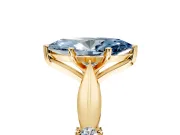 Solitaire Engagement Ring Setting for Fancy Blue Marquise Center with Carved Leaf Shoulders and Prong Head in Yellow Gold
