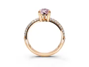Solitaire Engagement Ring Setting for Fancy Pink Pear-Shaped Center with Multi-Row Pave Accents and Basket Head in Rose Gold