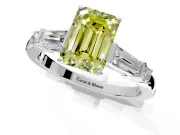 Bar-Set Engagement Ring Setting for Fancy Yellow Emerald Cut Center with Tapered Baguette Accents and Prong Head in Platinum