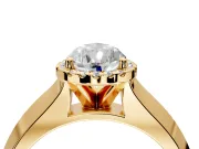 Halo Engagement Ring Setting for Pear-Shaped Center with Knife Ridge Cathedral Band and Prong Head in Yellow Gold