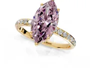Hidden Halo Engagement Ring Setting for Fancy Pink Marquise Center with Pave Band and Prong Head in Yellow Gold