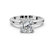 Solitaire Engagement Ring Setting for Cushion Cut Center with Wire Band and Prong Head in Platinum