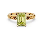 Solitaire Engagement Ring Setting for Fancy Yellow Emerald Cut Center with Scrollwork Band and Prong Head in Yellow Gold