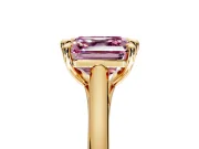 Solitaire Engagement Ring Setting for Fancy Pink Asscher Cut Center with Cathedral Band and Prong Head in Yellow Gold