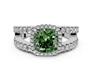 Halo Engagement Ring Setting for Fancy Green Cushion Cut Center with Wide-Open Pave Split Shank and Prong Head in Sterling Silver