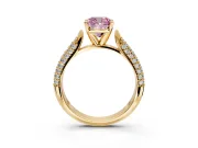 Solitaire Engagement Ring Setting for Fancy Pink Cushion Cut Center with Multi-Row Accents and Prong Head in Yellow Gold