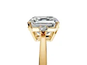 3 Stone Engagement Ring Setting for Asscher Cut Center with Low-Set Round Cut Accents and Prong Head in Yellow Gold