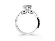 Leaf Motif Engagement Ring Setting for Heart-Shaped Center with Pave Band and Prong Head in White Gold