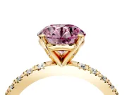 Solitaire Engagement Ring Setting for Fancy Pink Round Cut Center with Fine Pave Band and Claw Prong Head in Yellow Gold
