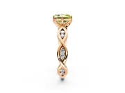 Solitaire Engagement Ring Setting for Fancy Yellow Asscher Cut Center with Accented Twist Band and Leaf Prong Head in Rose Gold