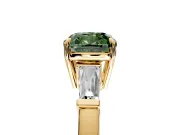 3 Stone Engagement Ring Setting for Fancy Green Cushion Cut Center with Baguette Accents and Prong Head in Yellow Gold