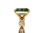 Solitaire Engagement Ring Setting for Fancy Green Emerald Cut Center with Milgrain Bezel Accents and Prong Head in Yellow Gold