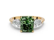 3 Stone Engagement Ring Setting for Fancy Green Radiant Cut Center with Large Pear-Shaped Accents and Prong Head in Yellow Gold