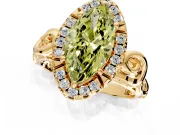 Halo Engagement Ring Setting for Fancy Yellow Marquise Center with Open Scroll Shoulders and Prong Head in Yellow Gold