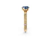 Rope Engagement Ring Setting for Fancy Blue Round Cut Center with Accent Shoulders and Prong Head in Yellow Gold
