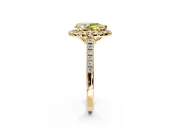 Halo Engagement Ring Setting for Fancy Yellow Pear-Shaped Center with Raised Halo, Pave Band and Prong Head in Yellow Gold