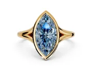 Solitaire Engagement Ring Setting for Fancy Blue Marquise Center with V Split Shank and Bezel Head in Yellow Gold
