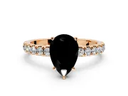 Open Basket Engagement Ring Setting for Fancy Black Pear-Shaped Center with Pave Band and Prong Head in Rose Gold