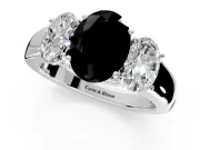 3 Stone Engagement Ring Setting for Fancy Black Oval Center with Raised Basket Heads and Prong Head in Platinum