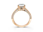 Solitaire Engagement Ring Setting for Asscher Cut Center with Milgrain-Framed Pave Band and Prong Head in Rose Gold