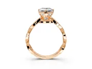 Solitaire Engagement Ring Setting for Princess Cut Center with Accented Twist Band and Leaf Prong Head in Rose Gold