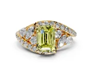 Halo Engagement Ring Setting for Fancy Yellow Emerald Cut Center with Marquise and Pave Bypass Band and Prong Head in Yellow Gold