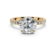 Solitaire Engagement Ring Setting for Round Cut Center with Band of Accents and Prong Head in Yellow Gold