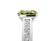 Solitaire Engagement Ring Setting for Fancy Yellow Emerald Cut Center with Princess Cut Channel Band and Prong Head in White Gold