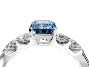 5 Stone Engagement Ring Setting for Fancy Blue Emerald Cut Center with Plain Band and Prong Head in White Gold