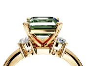 3 Stone Engagement Ring Setting for Fancy Green Asscher Cut Center with Wide Plain Band and Prong Head in Yellow Gold