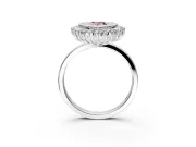 Halo Engagement Ring Setting for Fancy Pink Pear-Shaped Center with Milgrain Bezel Rim, Plain Band and Prong Head in Platinum