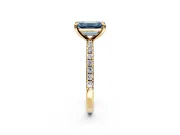 Solitaire Engagement Ring Setting for Fancy Blue Emerald Cut Center with Fine Pave Narrow Band and Prong Head in Yellow Gold