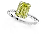 Solitaire Engagement Ring Setting for Fancy Yellow Emerald Cut Center with Plain Twisted Rope Band and Prong Head in White Gold