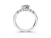 5 Stone Engagement Ring Setting for Heart-Shaped Center with Plain Band and Prong Head in Sterling Silver