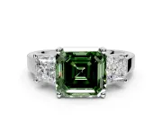 3 Stone Engagement Ring Setting for Fancy Green Asscher Cut Center with Matching Side Accents and Prong Head in Platinum