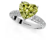 Solitaire Engagement Ring Setting for Fancy Yellow Heart-Shaped Center with Domed Multi-Row Pave Band and Prong Head in Platinum