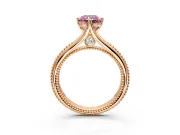 Solitaire Engagement Ring Setting for Fancy Pink Radiant Cut Center with Milgrain Cathedral Band and Prong Head in Rose Gold
