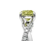 Solitaire Engagement Ring Setting for Fancy Yellow Cushion Cut Center with Half-Pave Crossover Band and Prong Head in Sterling Silver