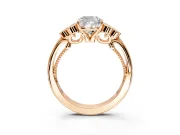 Cluster Engagement Ring Setting for Cushion Cut Center with Bezel Accent Clusters and Prong Head in Rose Gold