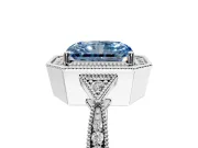 Halo Engagement Ring Setting for Fancy Blue Radiant Cut Center with Milgrain Rim, Pave Band and Prong Head in Sterling Silver